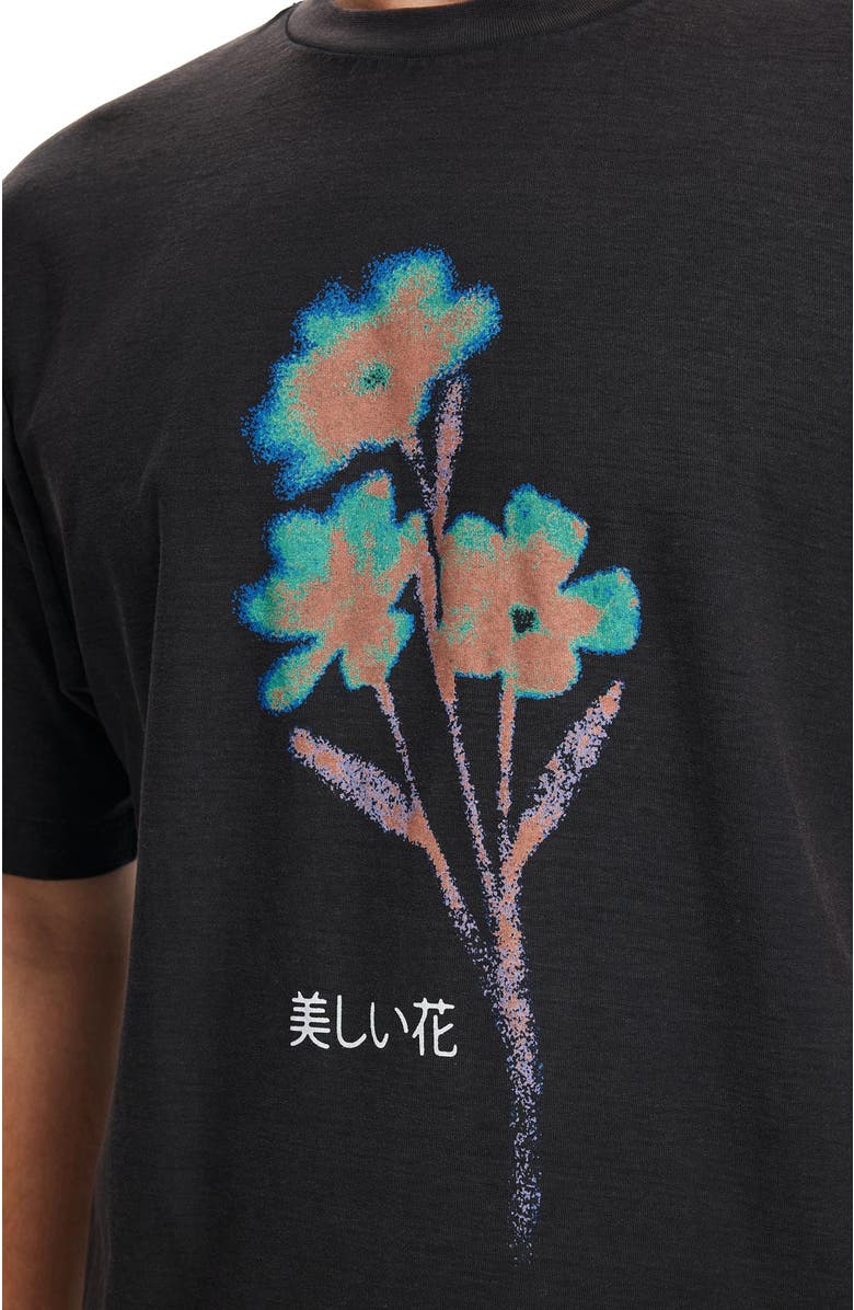 Cotton On Men's Cropped Fit Graphic T-Shirt, Alternate, color, Washed Black Floral Beauty