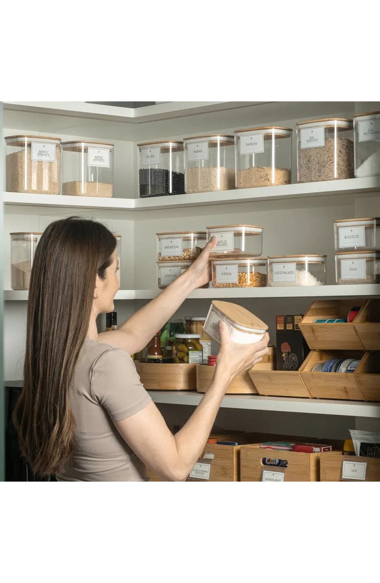 OU Clear Stackable Airtight Food Storage Container Set with Wood Lid 8 Piece, Alternate, color, Clear