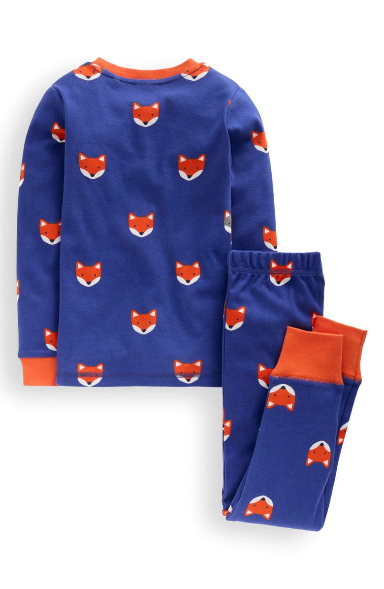 Mini Boden Kids' Fox Print Fitted Two-Piece Cotton Pajamas, Alternate, color, Sapphire Blue Foxes