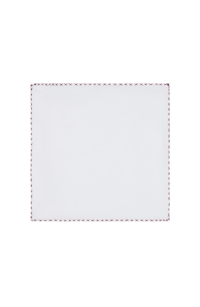 Robert Talbott Carlton Linen Cross Stitch Border Pocket Square, Main, color, White/Red
