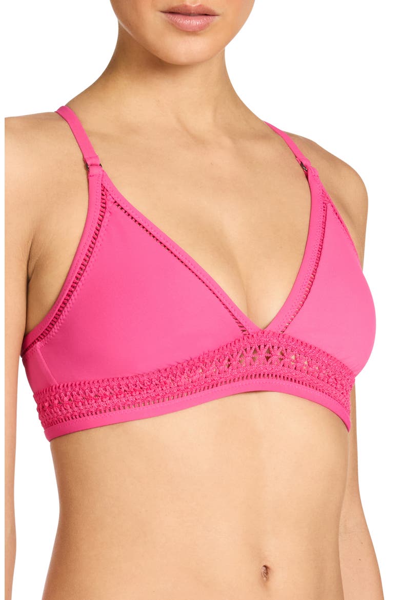 Isabelle Lace-Up Back Triangle Bikini Top, Alternate, color, STRAWBERRY