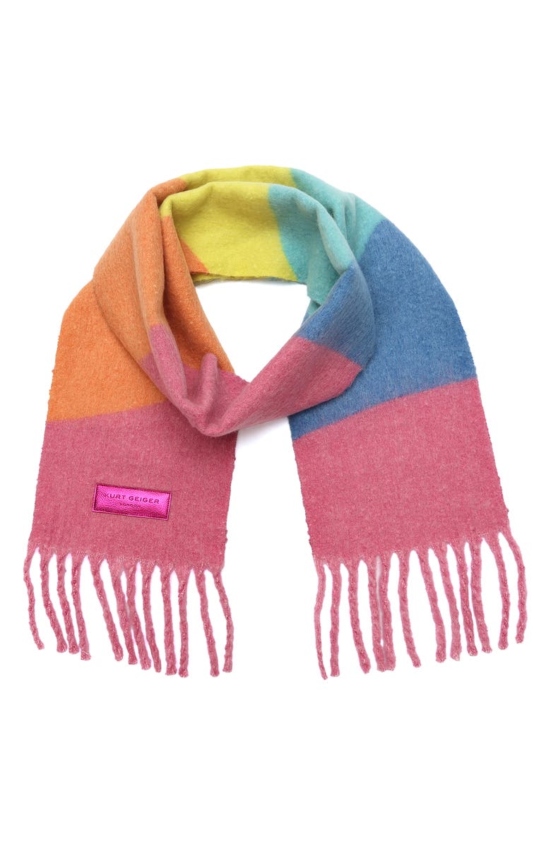 Kurt Geiger London Rainbow Wave Long Scarf, Main, color, Classic Rainbow