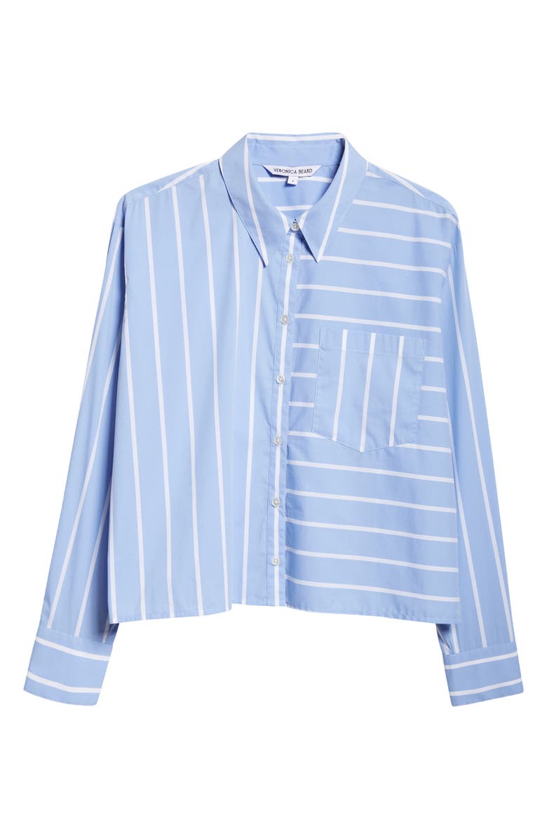 Veronica Beard Kinley Directional Stripe Cotton Blend Button-Up Shirt, Alternate, color, Hydrangea/ White
