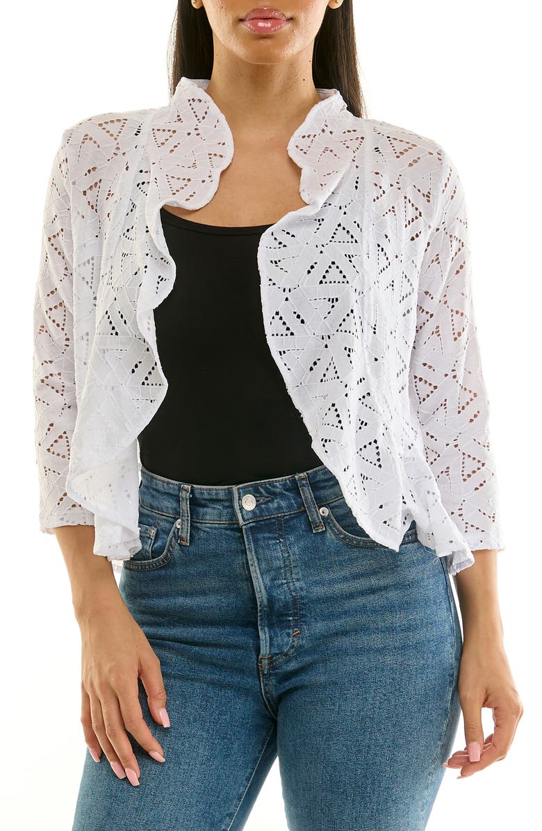 Nina Leonard Lace Three-Quarter Sleeve Bolero, Main, color, White