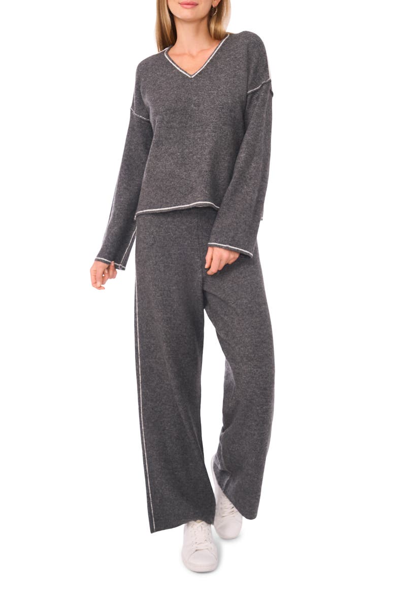 V-Neck Sweater & Pants Set, Main, color, MEDIUM HEATHER GREY