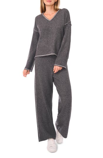 Vince Camuto V-neck Sweater & Pants Set In Gray