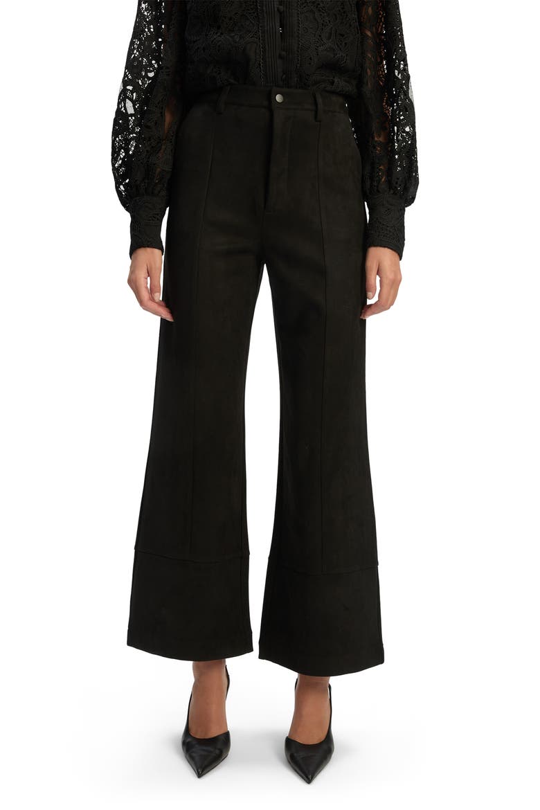 Marlowe Faux Suede Wide Leg Pants, Main, color, BLACK