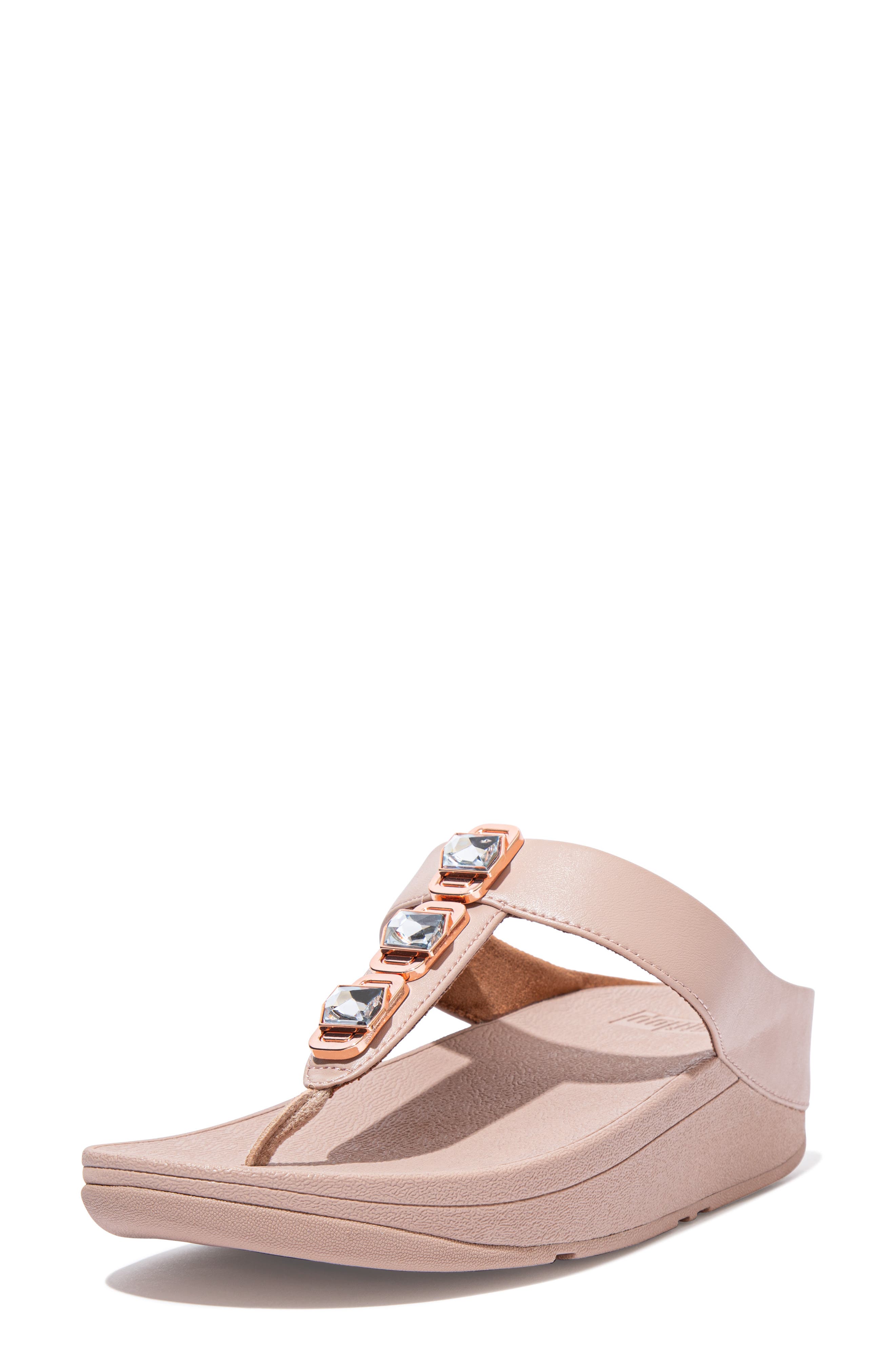 FitFlop Fino Crystal Wedge Flip Flop Sandal, Alternate, color, Beige