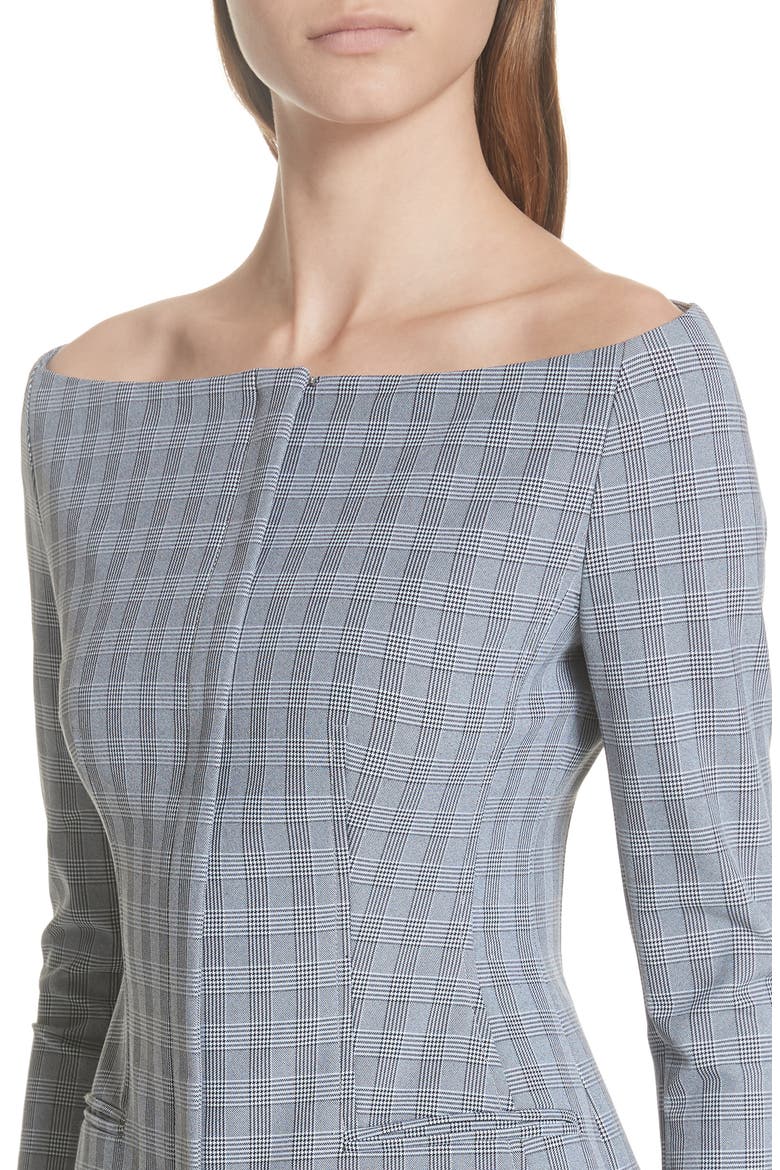 McClair Plaid Off the Shoulder Jacket, Alternate, color, BLACK/ WHITE