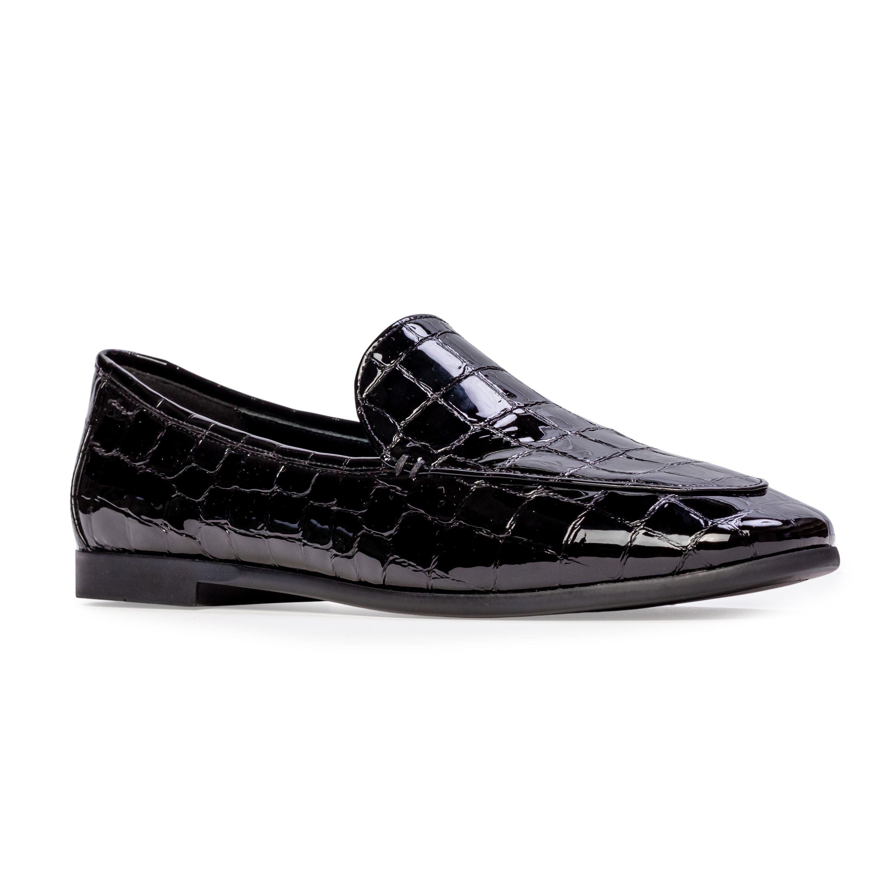Allie Croc Loafer, Alternate, color, Black Croc Patent Leather