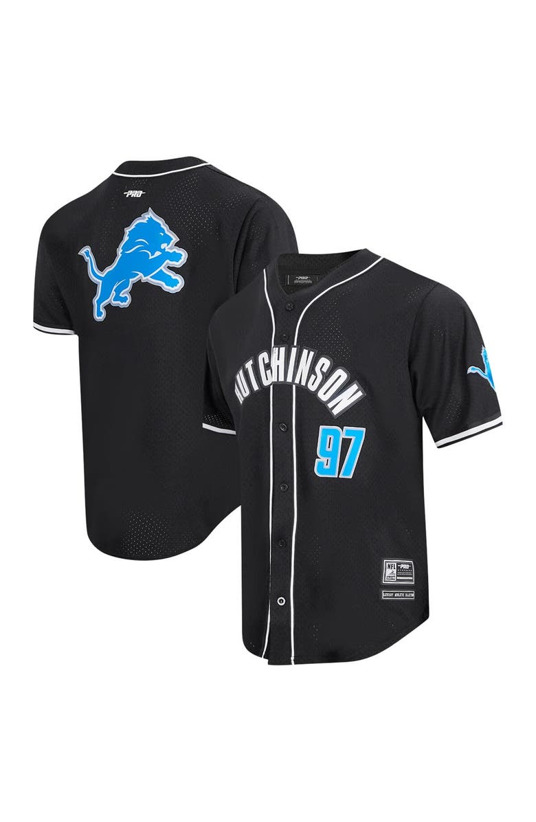 PRO STANDARD Men's Pro Standard Aidan Hutchinson Black Detroit Lions Mesh Button-Up Baseball Jersey, Main, color, 