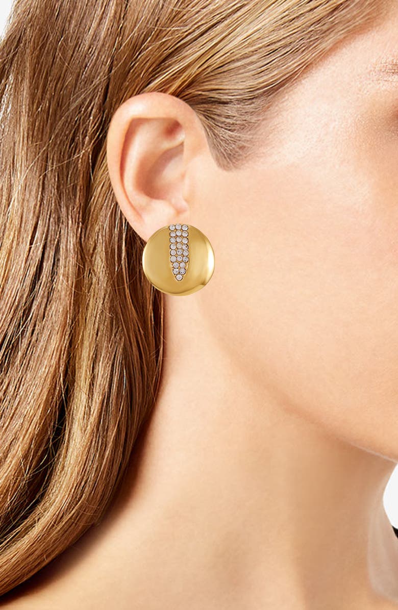 Vince Camuto Pavé Crystal Disc Drop Earrings, Alternate, color, Gold Tone