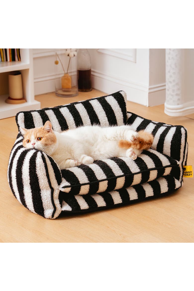 Striped Faux Lambswool Double Layer Pet Sofa Bed, Alternate, color, Black