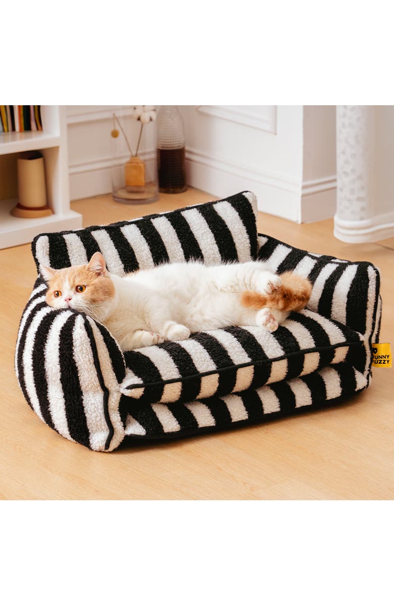 FunnyFuzzy Striped Faux Lambswool Double Layer Pet Sofa Bed, Alternate, color, Black