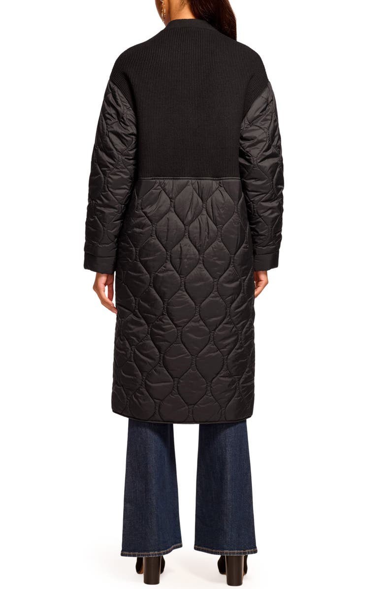 Ramy Brook Melanie Quilted Mixed Media Coat with Scarf, Alternate, color, Black
