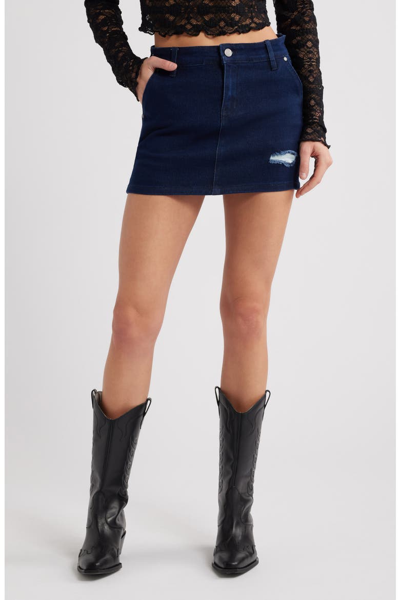 June Distressed Easy Stretch Denim Miniskirt, Main, color, RINSE