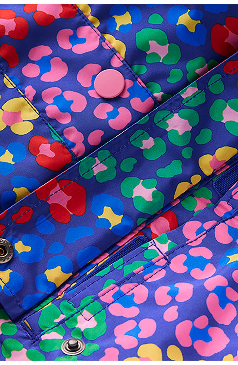 Mini Boden Kids' Waterproof Floral Packable Jacket, Alternate, color, Bright Blue Multi Leopard