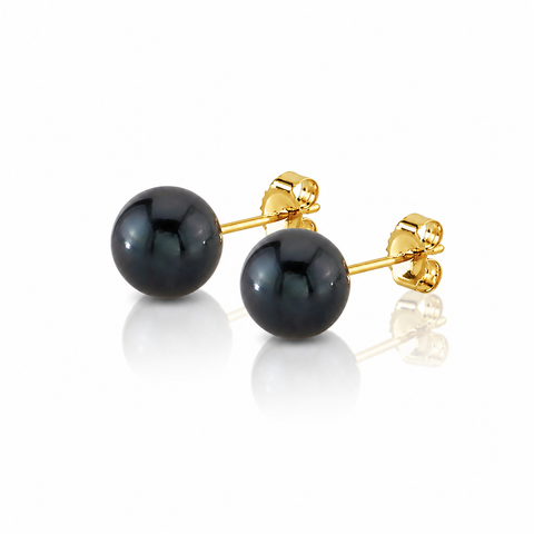 6.5-7.0mm Black Akoya Round Pearl Stud Earrings