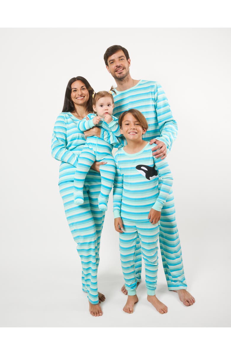 Leveret Two-Piece Cotton Printed Matching Family Pajamas, Animal Friends, Alternate, color, Orca Stripes