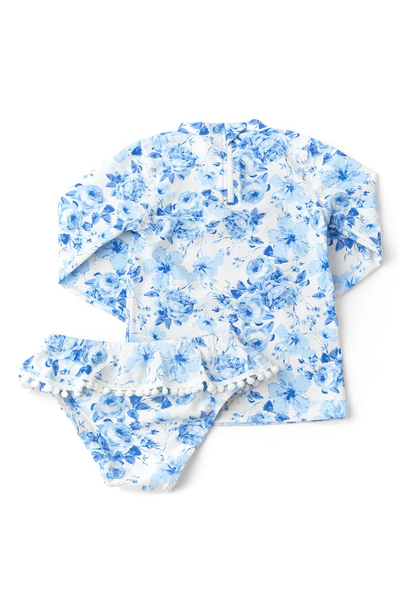 Shade Critters Kids' Hibiscus Rose Long Sleeve Two-Piece UPF 50+ Rashguard Swimsuit, Alternate, color, Blue