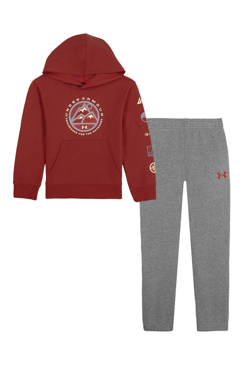 Kids' Strata Grid Fleece Set, Main, color, HERITAGE RED