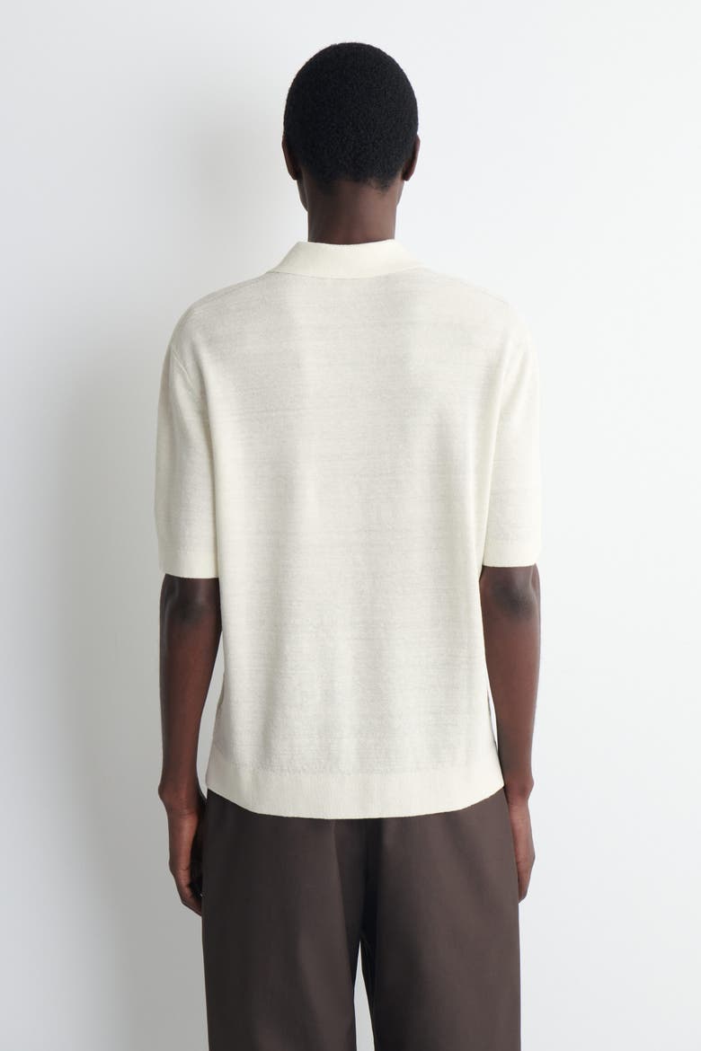 Textured Knitted Linen Polo Shirt, Alternate, color, CREAM