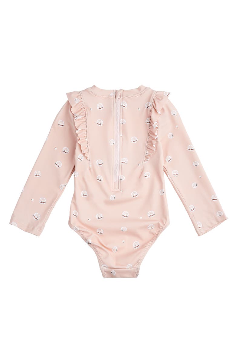MILES BABY Kids' Ruffle Long Sleeve One-Piece Rashguard Swimsuit, Alternate, color,