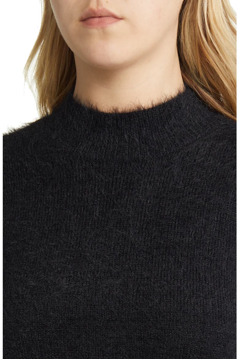 Mock Neck Eyelash Long Sleeve Sweater Dress, Alternate, color, BLACK
