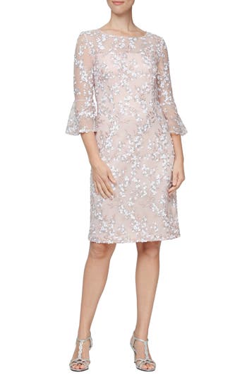 Alex Evenings Floral Embroidered Sequin Sheath Dress In Pink