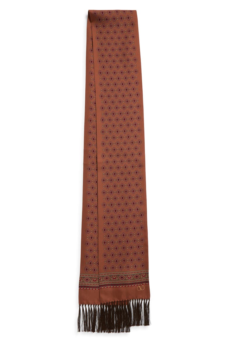 Medallion Print Silk Fringe Scarf, Alternate, color, LIGHT HAZELNUT