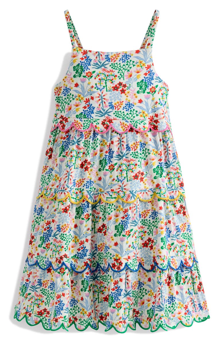 Mini Boden Kids' Floral Print Scallop Knit Sundress, Main, color, Floral