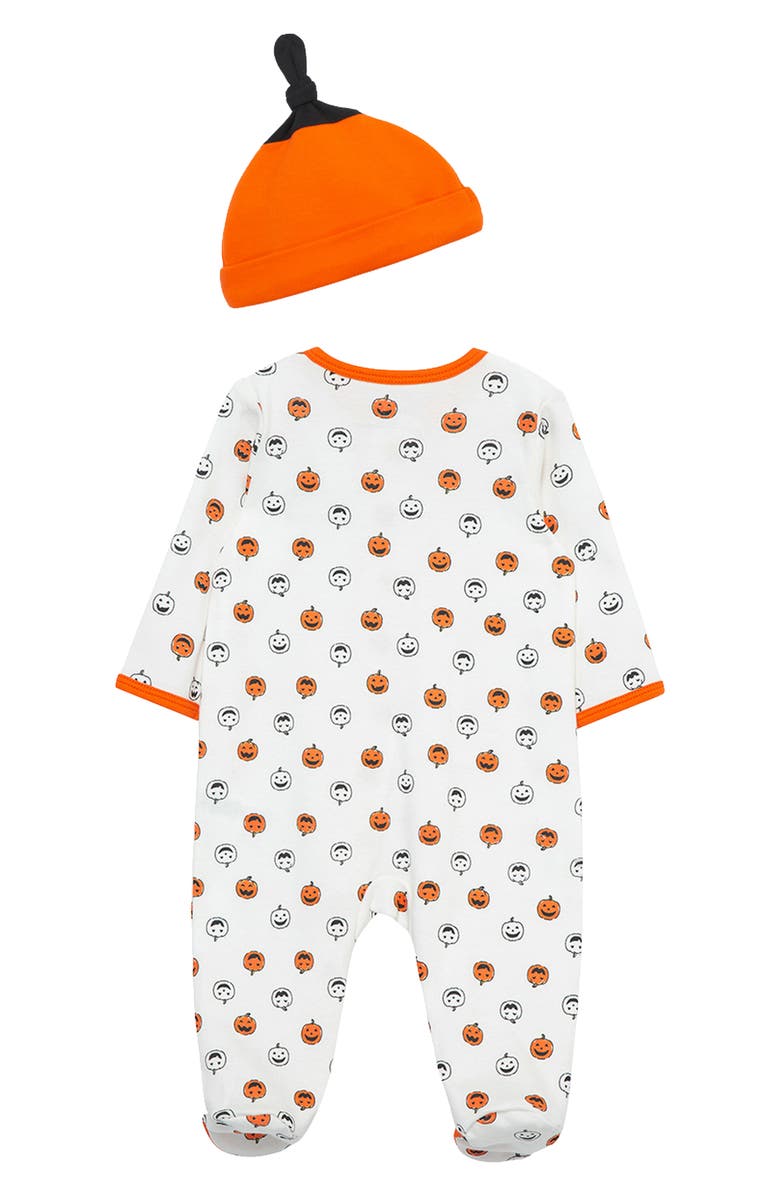 Little Me Pumpkin Footie & Hat Set, Alternate, color, Orange