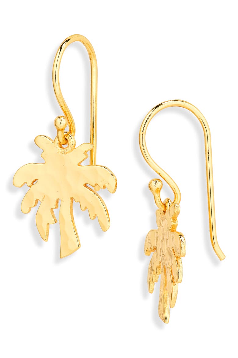 Coco Palm Tree Drop Earrings, Main, color, GOLD