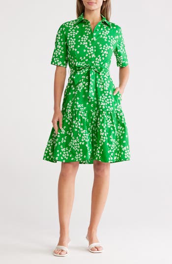 カルバンクライン Floral Cap Sleeve Cotton Shirtdress Calvin Klein Women's Cotton Floral Short-Sleeve Shirtdress