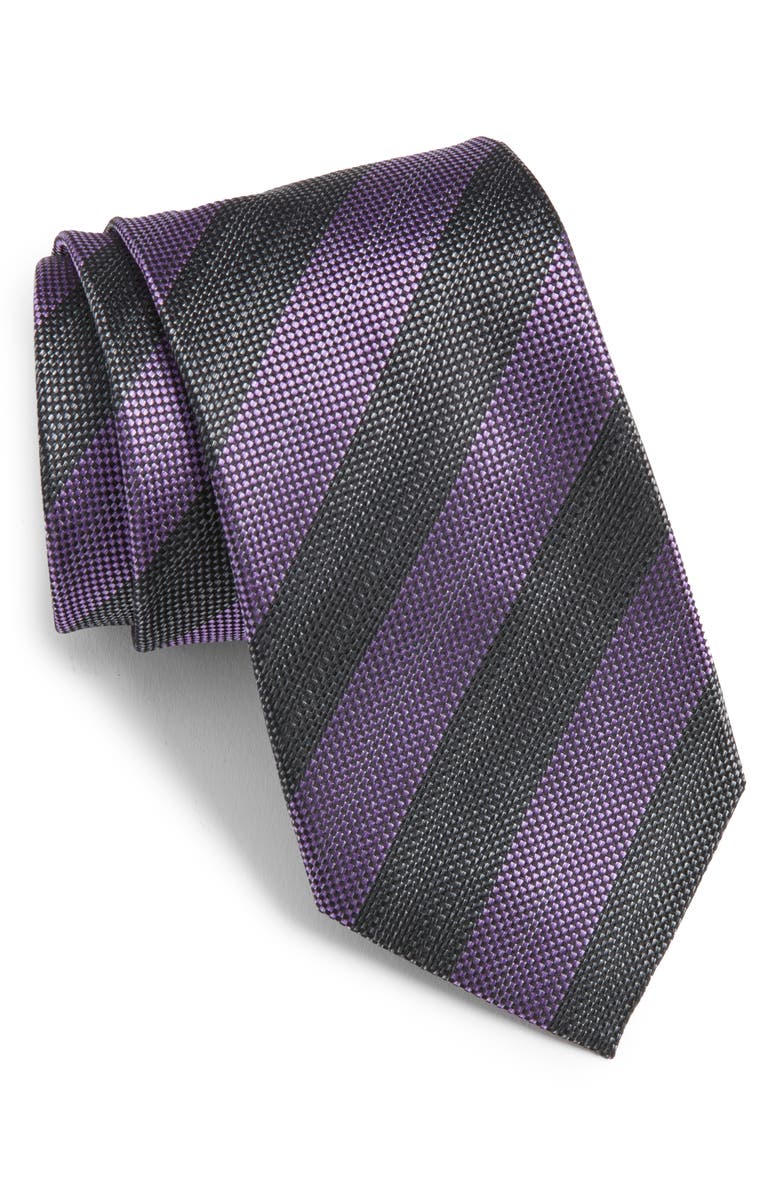 Nordstrom Stripe Silk Tie, Main, color, Purple