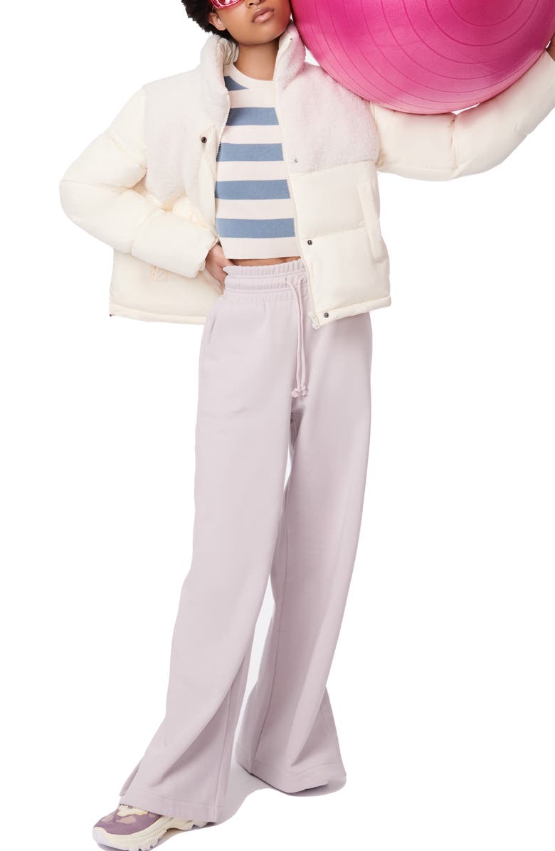 Bernardo High Pile Fleece Contrast Short Puffer Jacket, Alternate, color, Warm White