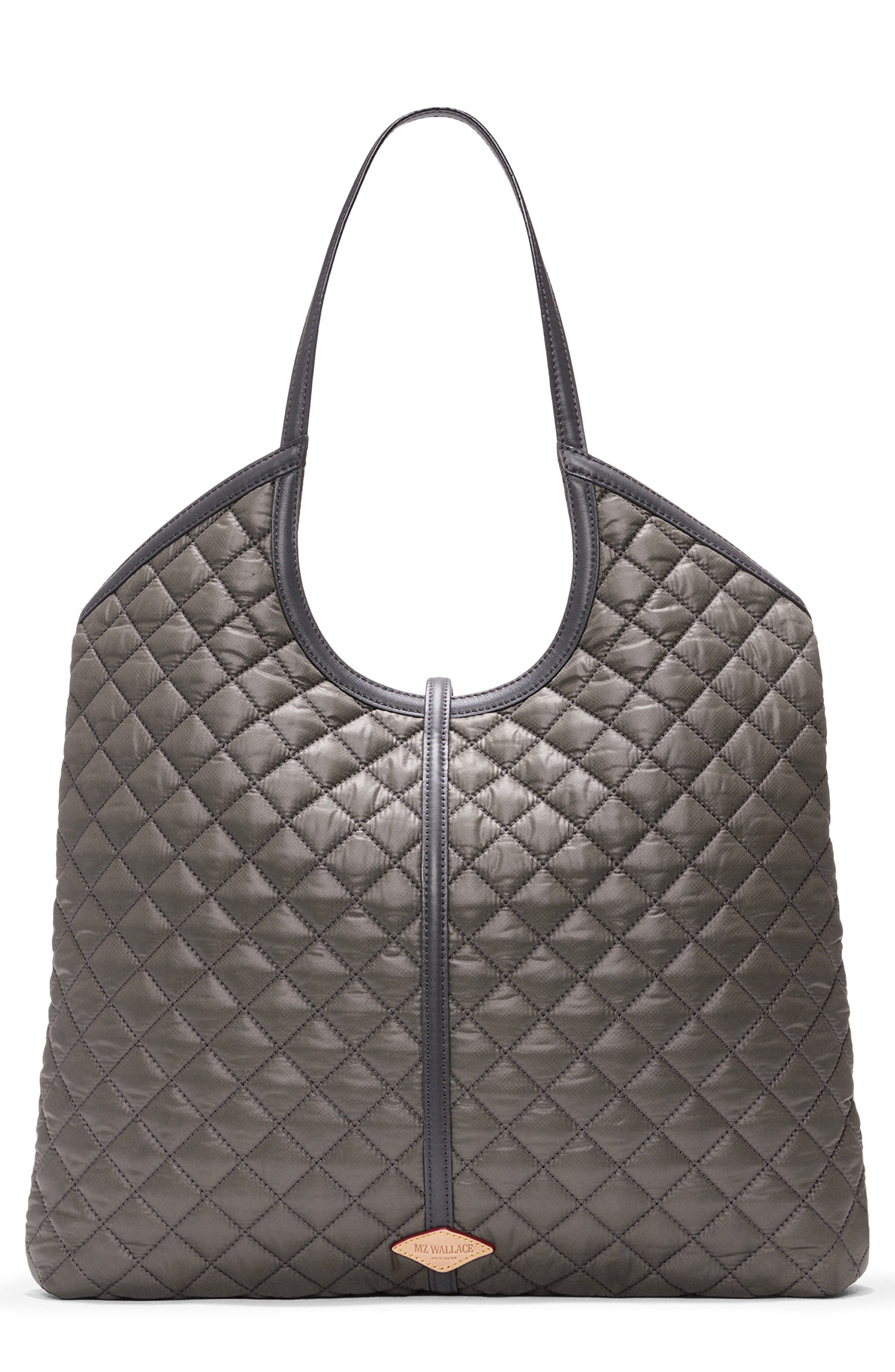 Large Astor Leather Trim Quilted Nylon Tote, Main, color, MAGNET