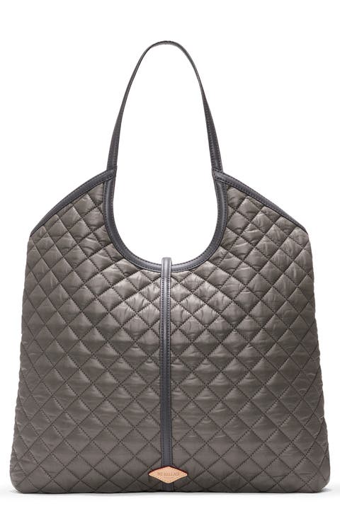 Large Astor Leather Trim Quilted Nylon Tote