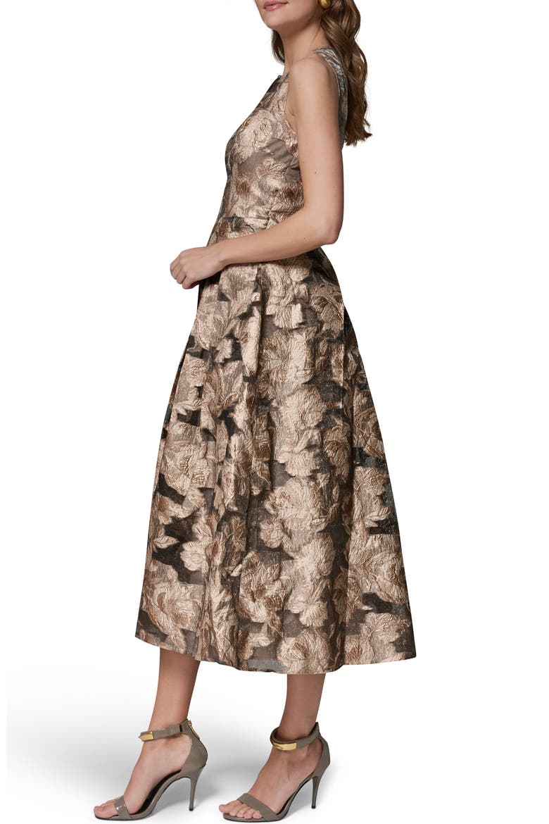 Floral Metallic Jacquard Cocktail Midi Dress, Alternate, color, SNOW PETAL