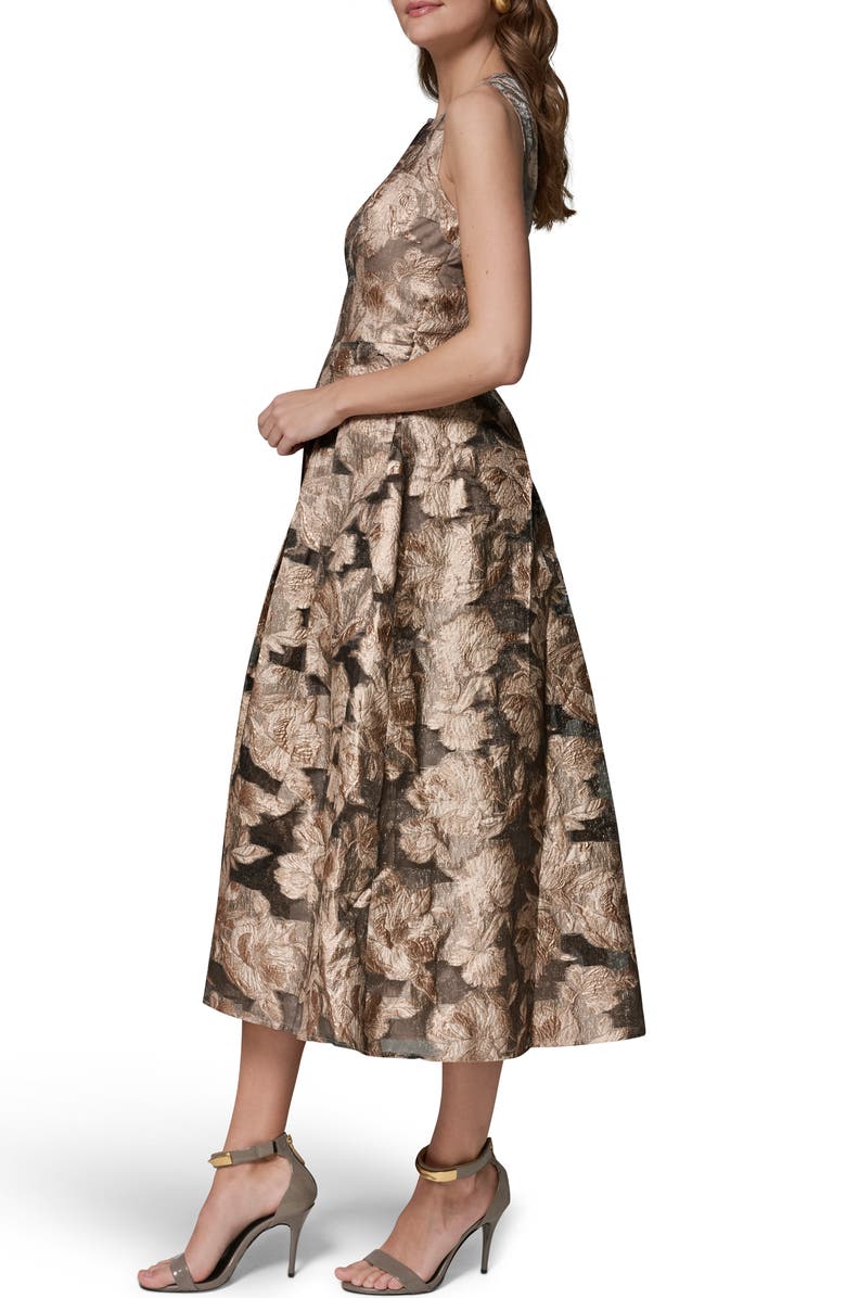 Donna Karan New York Floral Metallic Jacquard Cocktail Midi Dress, Alternate, color, Snow Petal