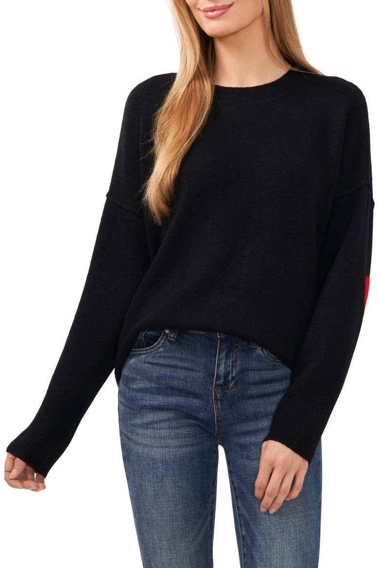 Heart Elbow Crewneck Sweater, Main, color, RICH BLACK