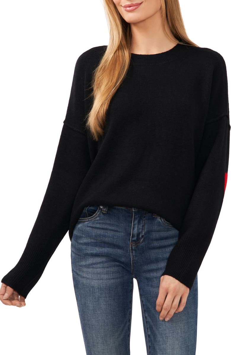 CeCe Heart Elbow Crewneck Sweater, Main, color,