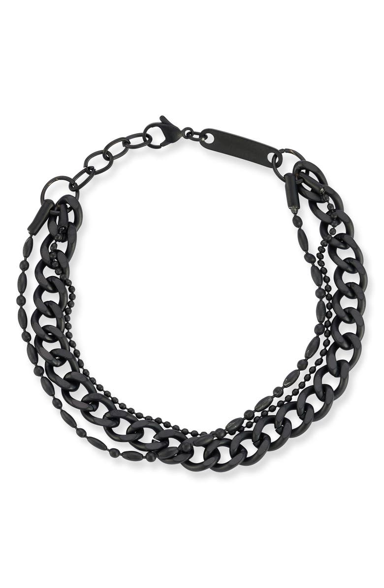 Yield of Men Oxidized Triple Layer Chain Bracelet, Main, color, Black