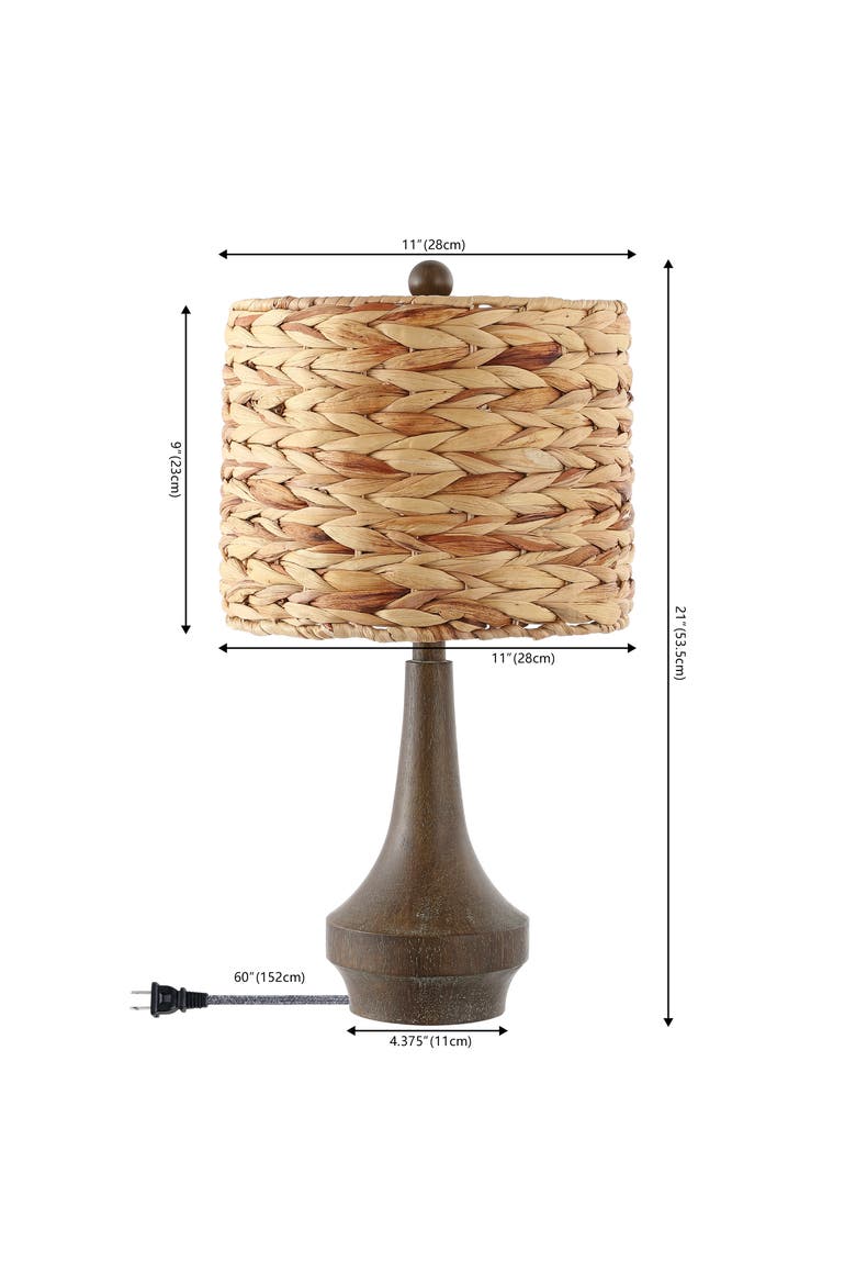 Theodore 21" Rustic Farmhouse Handwoven Water Hyacinth/Resin LED Table Lamp, Brown Wood Finish, Alternate, color, Brown Wood Finish