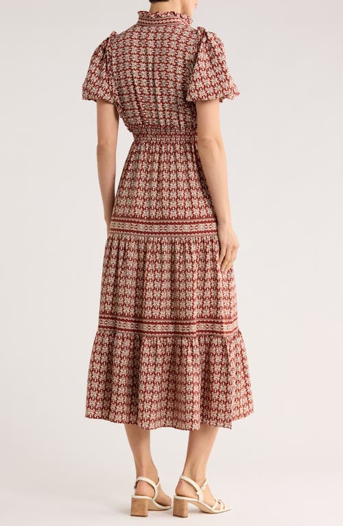 Max Studio Ruffle Bubble Sleeve Tiered Maxi Dress In Burgundy