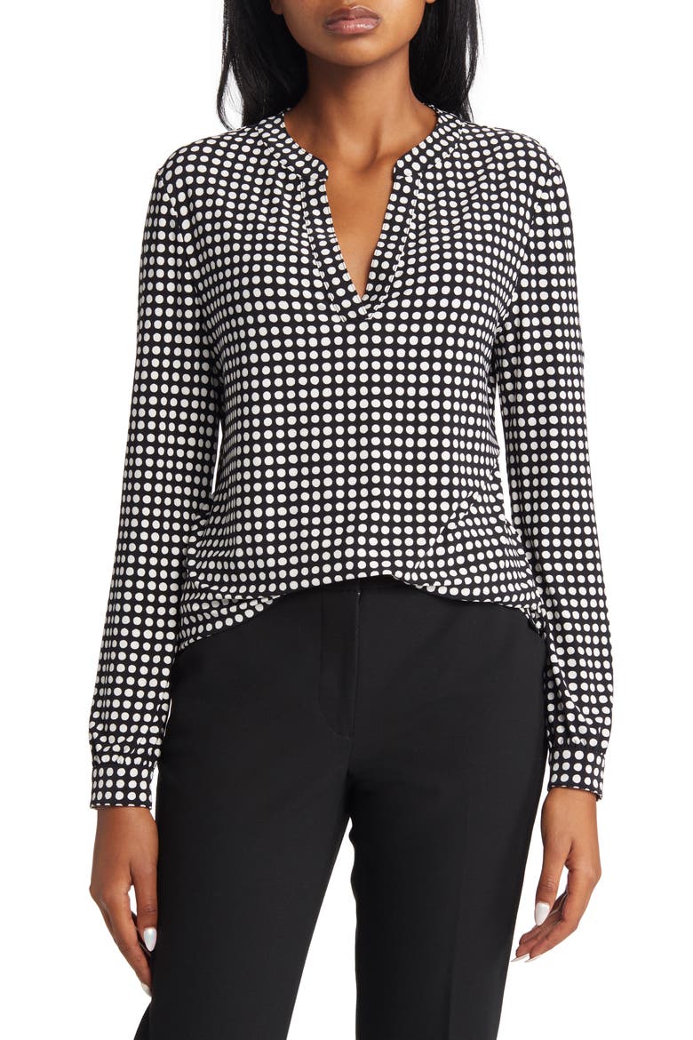 Pearly Dot Split Neck Blouse, Main, color, ANNE BLACK/ ANNE WHITE