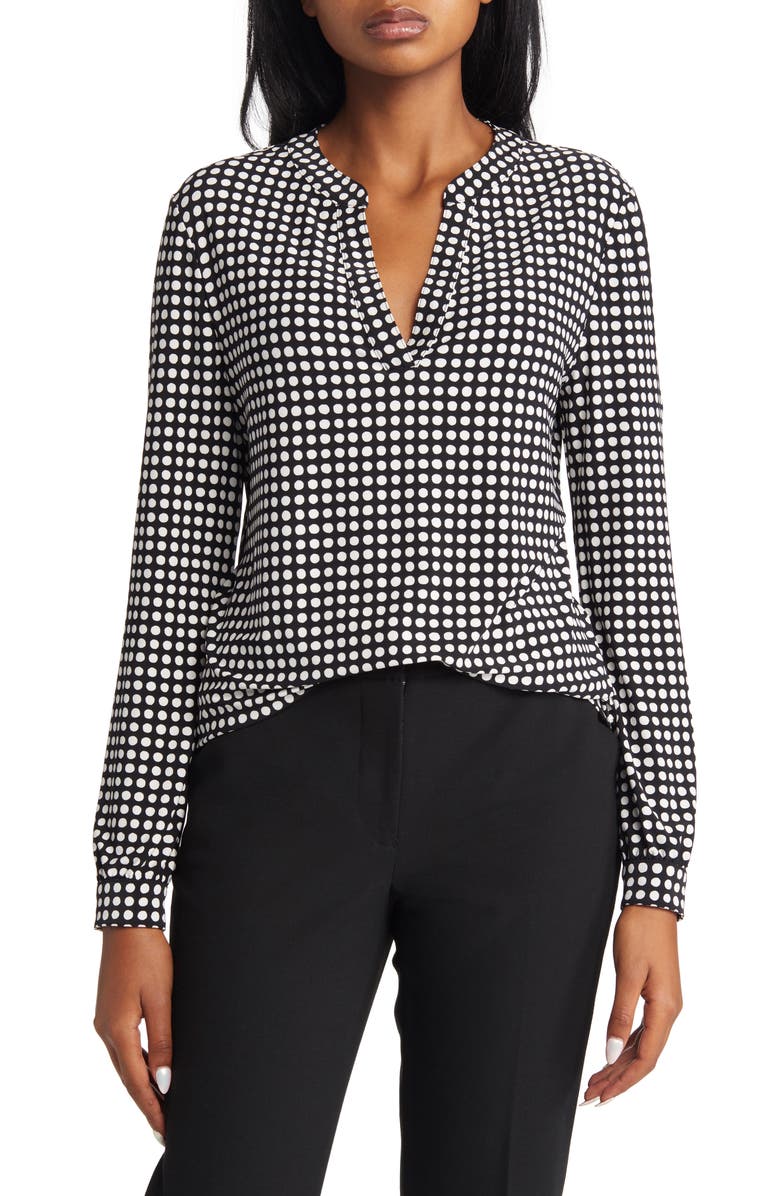 Anne Klein Pearly Dot Split Neck Blouse, Main, color, 