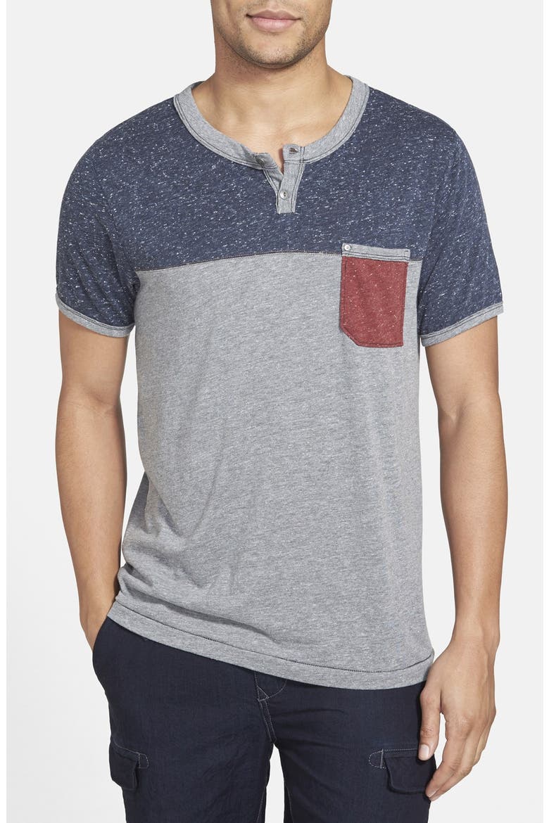 'Nathan' Colorblock Short Sleeve Henley, Main, color, SILVER HEATHER