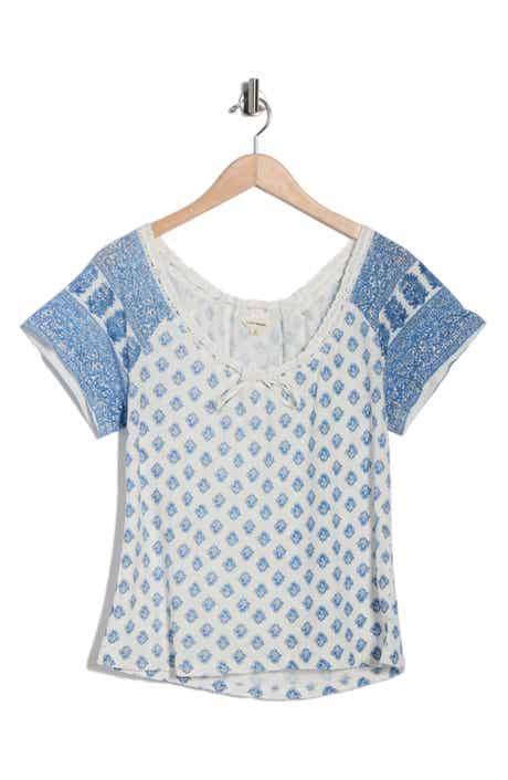 Lucky Brand Tie V-Neck Short Sleeve Top
