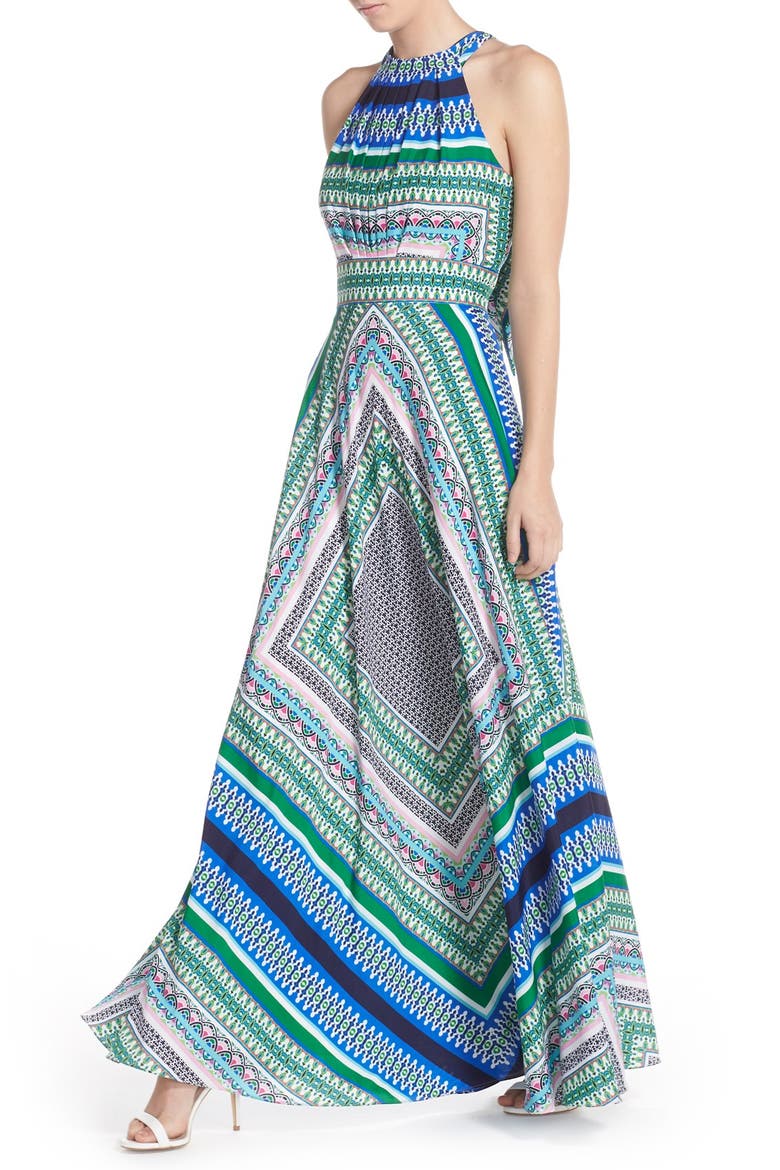 Scarf Print Chiffon Maxi Dress, Alternate, color, BLUE GREEN PRINT